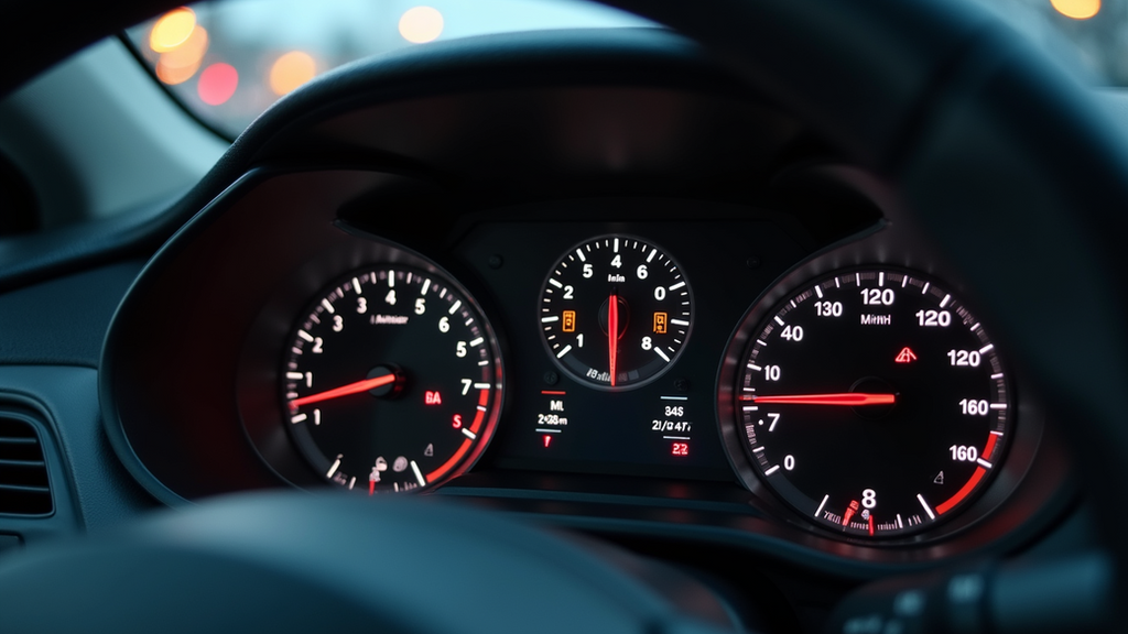 High angle view of a car's dashboard with a mileage tracker