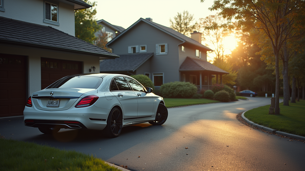 Eye-level view of a car parked in a driveway